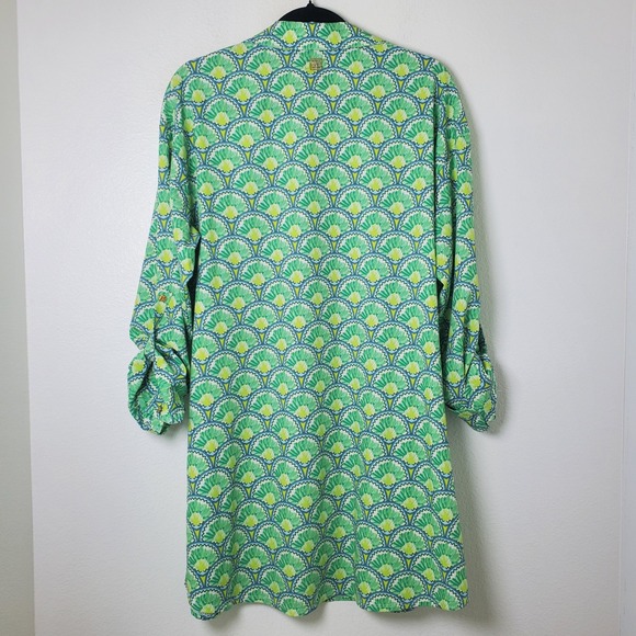 Emily McCarthy Green Deco Palm UPF 50 Long Sleeve Shift Shirt Dress Swim Coverup - Picture 4 of 14